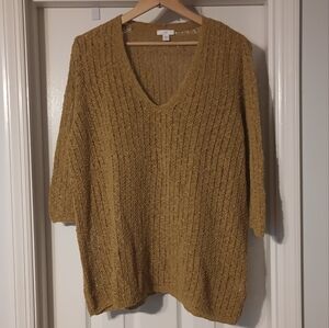 J Jill sweater yellow/brown 3/4 length sleeve